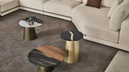 Tavolino Yang in SuperMarmo o SuperMarmo e legno di Bontempi