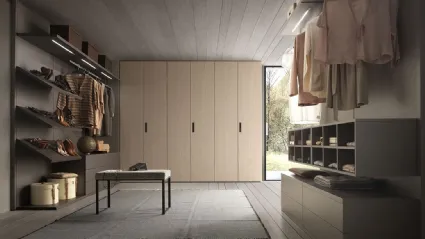 Cabina Armadio Comp 330 con armadio in frassino tinto Avorio e scaffalature in Nobilitato tessuto Grey di Mobilgam