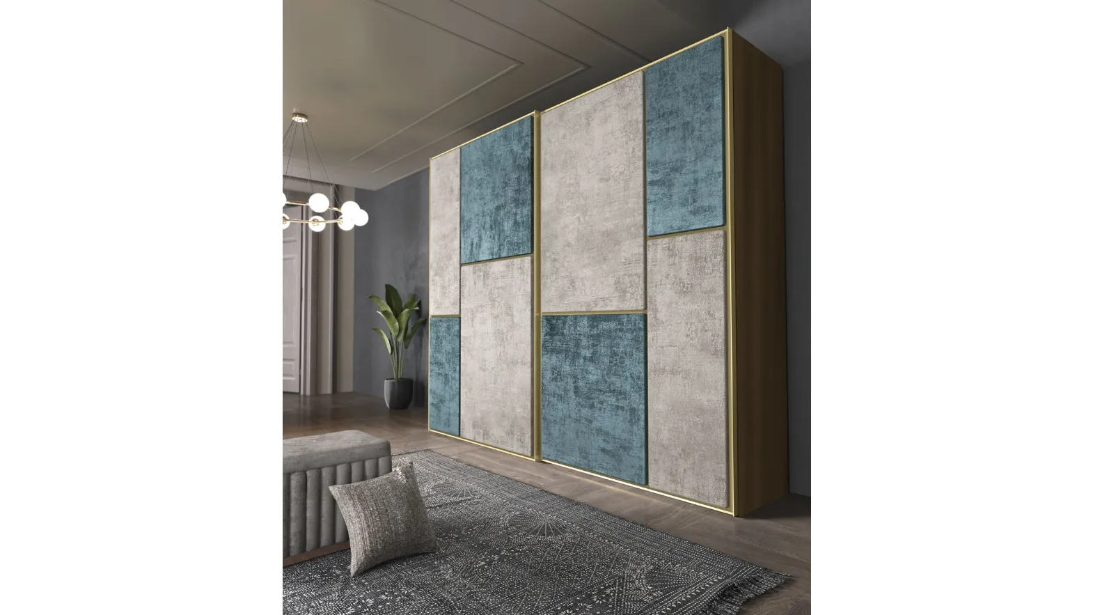 Armadio con ante scorrevoli rivestite in tessuto Eolo di Adriatica