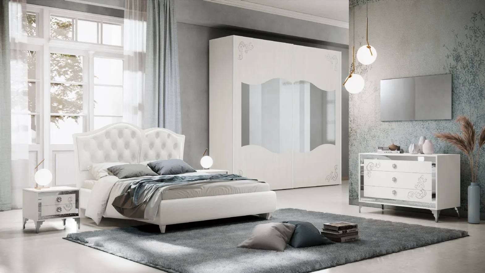 Armadio Miral con ante scorrevoli in frassino e specchio di Adriatica