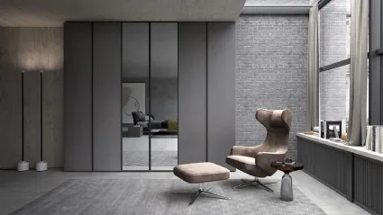 Armadio con ante battenti Comp 336 in nobilitato tessuto Grey e Specchio di Mobilgam