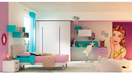 Cameretta per bambine con letto singolo KC305 di Moretti Compact