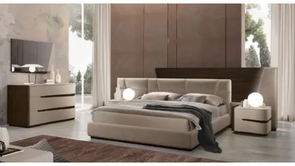 Letto in tessuto con doppia testiera in tessuto e rovere termocotto System di Adriatica