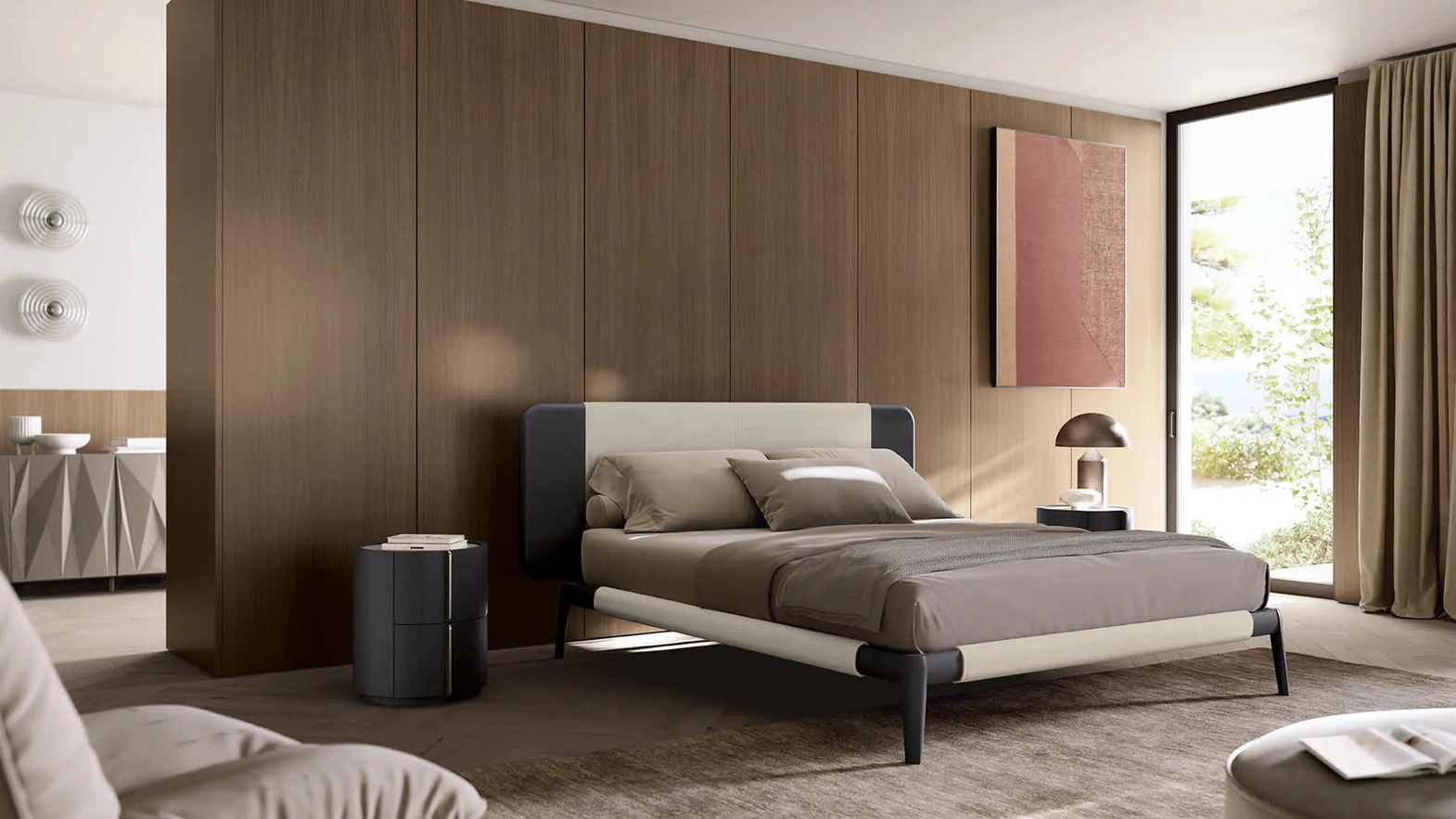 Letto Arden Soft con rivestimento parziale in tessuto di Febal Casa