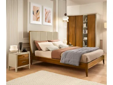 Letto Armonia in legno con testiera in pelle di Le Fablier