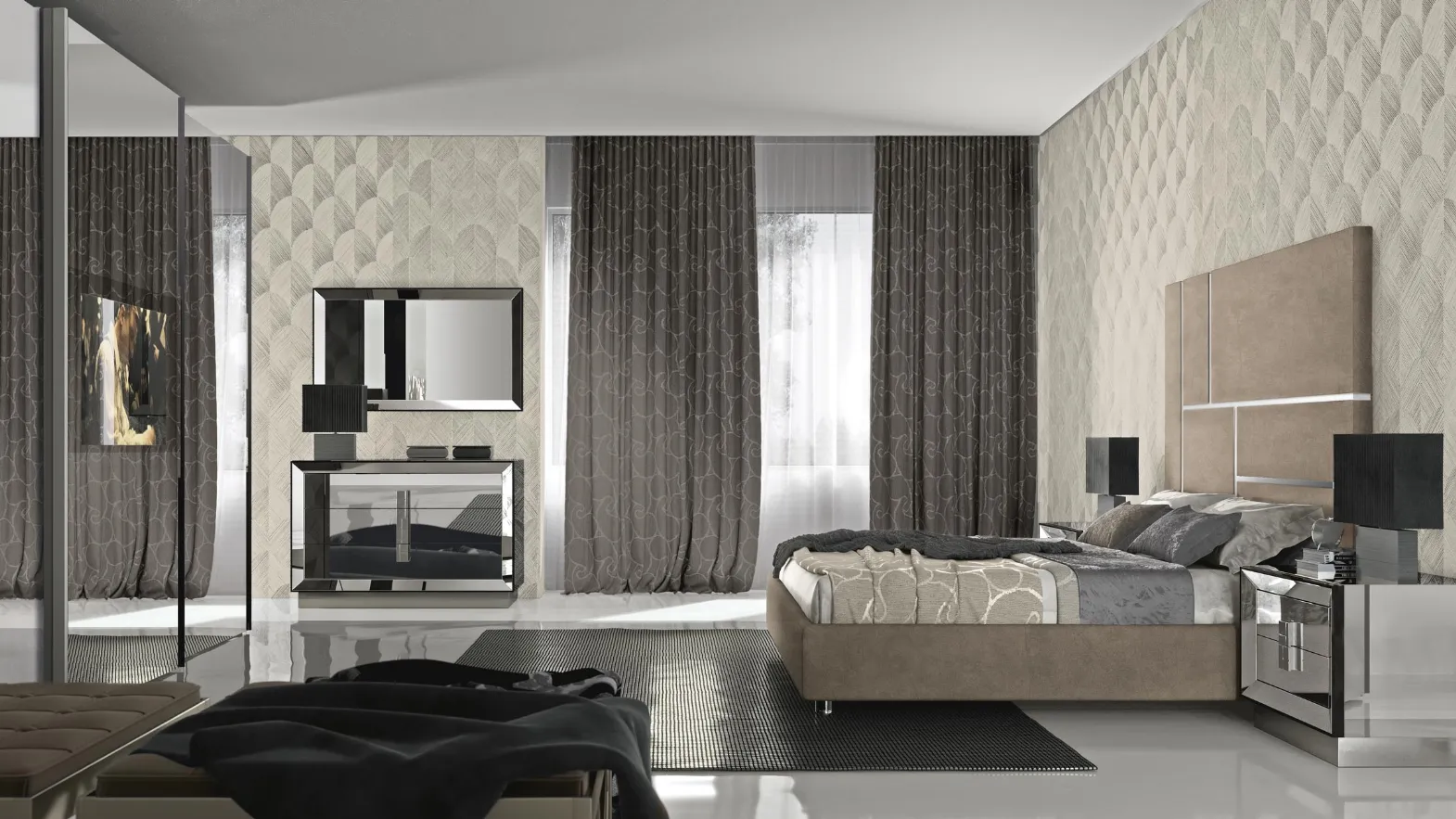 Letto con testiera imbottita Astra di Adriatica