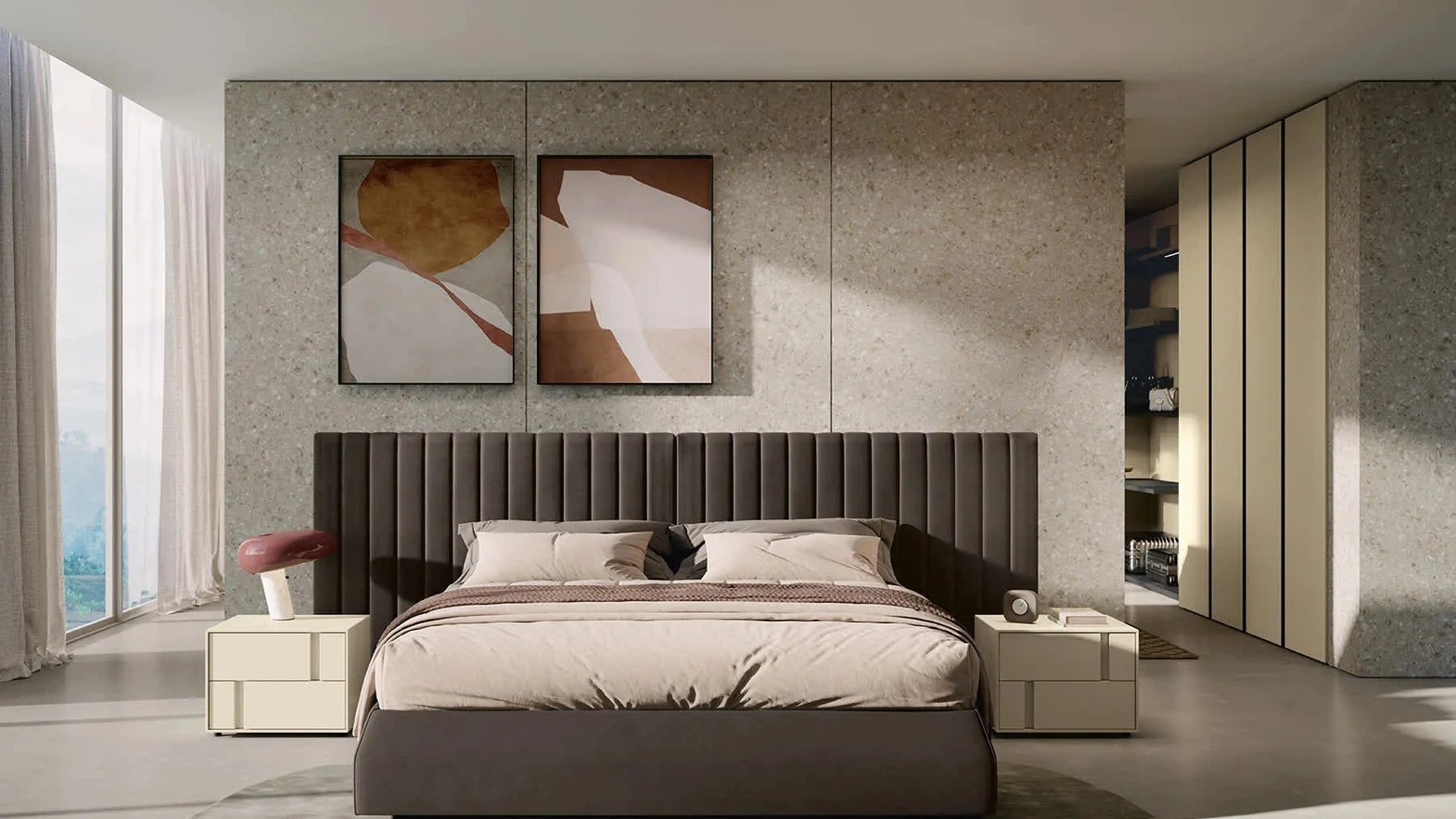 Letto con grande testiera trapuntata Softcase Royal di Febal Casa