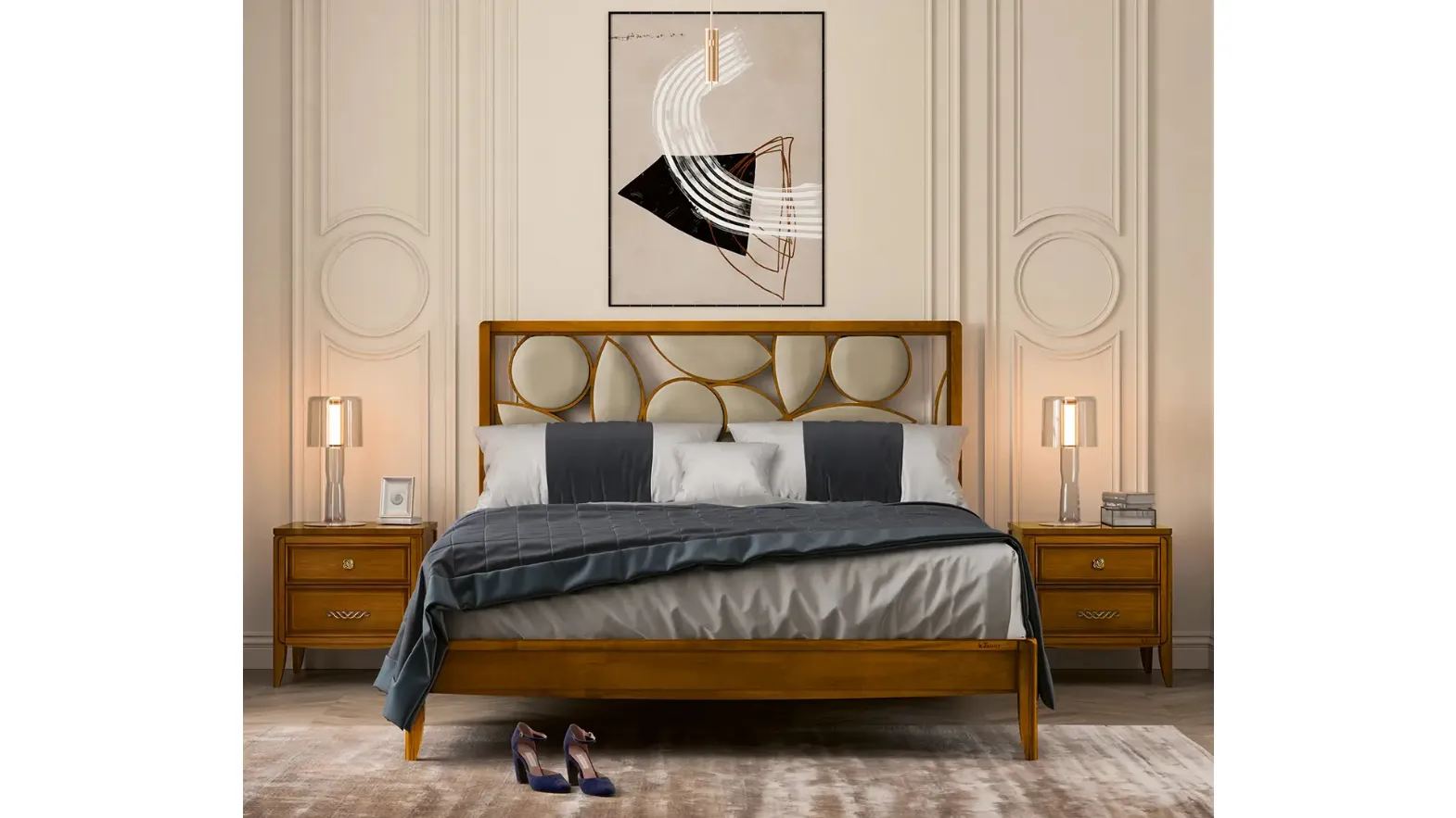 Letto Incanto in legno con testiera in pelle di Le Fablier