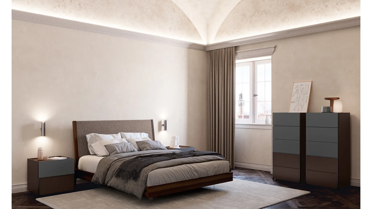Letto in tessuto con testiera imbottita Lisboa Soft di Febal Casa