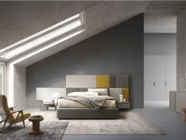 Letto sommier Tetris con testiera boiserie in tessuto imbottito di Mobilgam