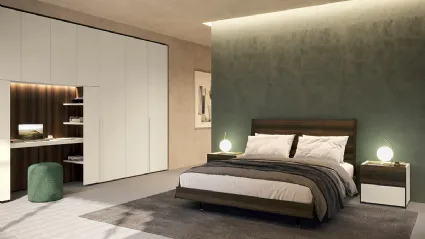 Letto matrimoniale in nobilitato Eucalipto con testiera in doppio pannello e illuminazione Led integrata Nouvelle di Febal Casa