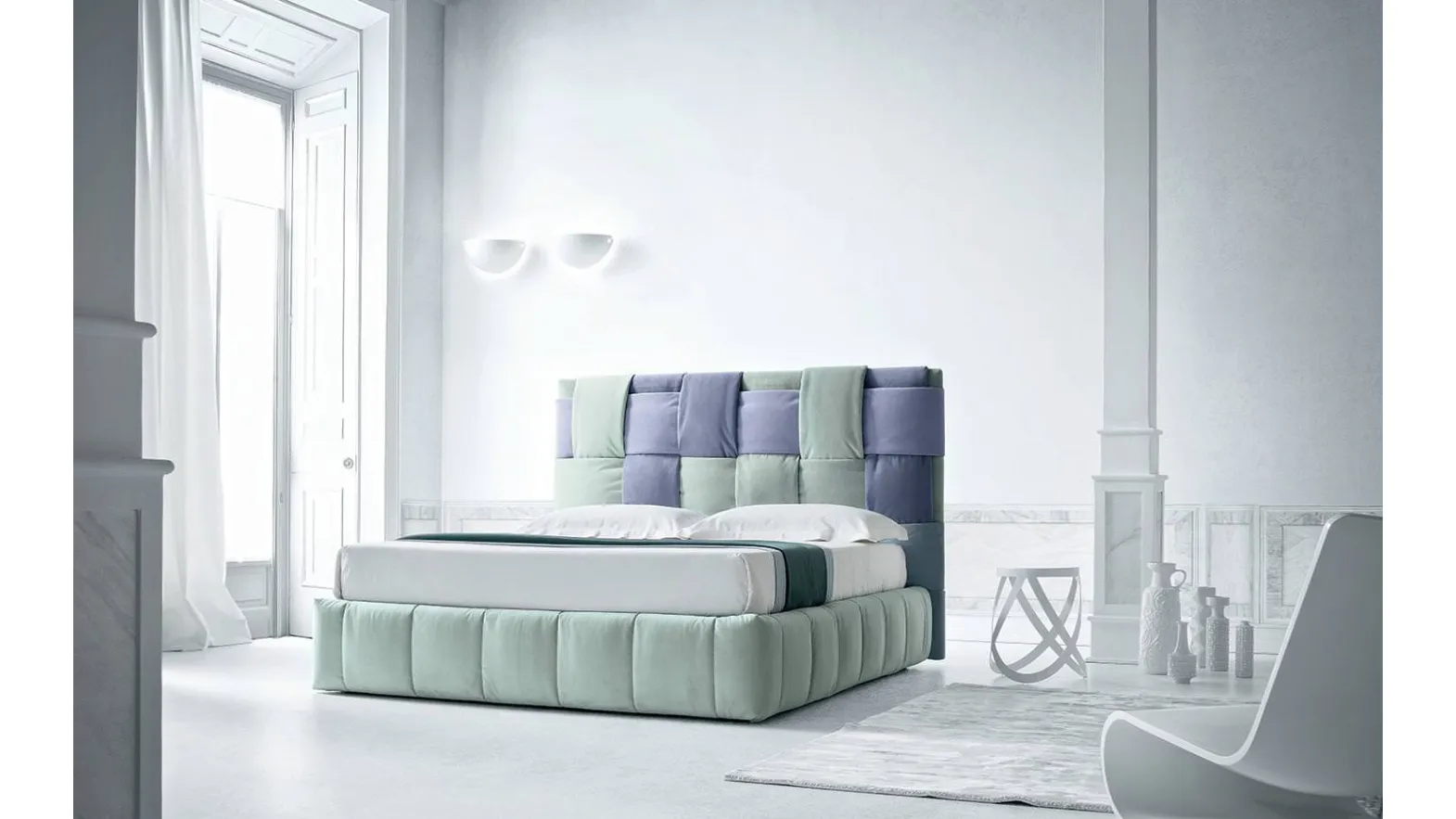 Letto in tessuto morbido con testiera intrecciata Tiffany di Felis