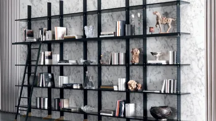 Libreria modulare componibile in trafilato di acciaio con mensole in laccato Elegie di Misuraemme