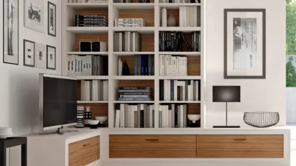 Libreria componibile Melograno composizione 23 in legno laccato bianco opaco e Noce Canaletto di Le Fablier