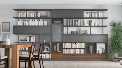 Libreria a muro in legno laccato Melograno composizione 92 di Le Fablier