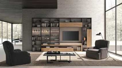 Libreria a muro Horizon 946 in legno, laccato opaco e vetro di Mobilgam