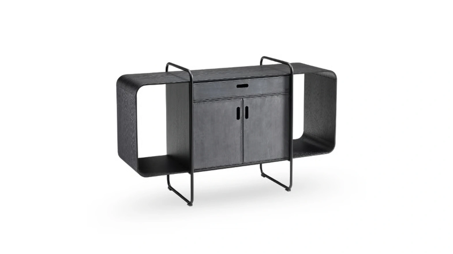 Madia Apelle con struttura in metallo e ante rivestite in pelle di Midj