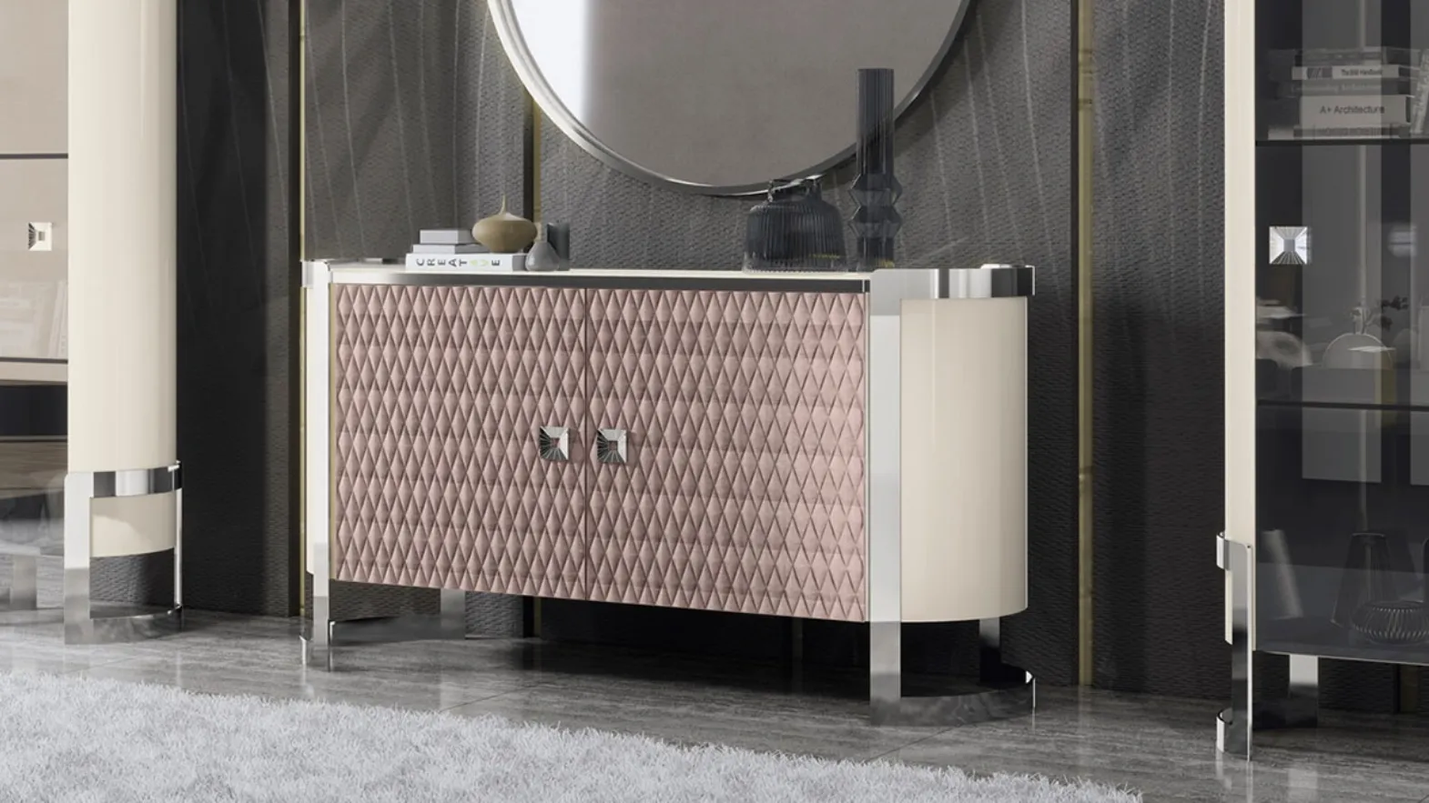 Madia Kursaal in laccato lucido e tessuto trapuntato di Adriatica