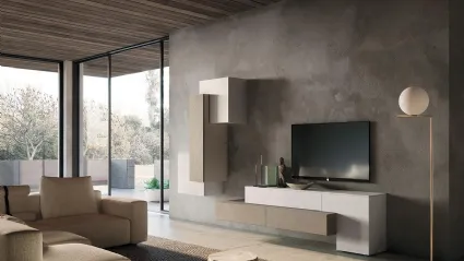 Parete Attrezzata Composizione Horizon 908 in legno e materico di Mobilgam