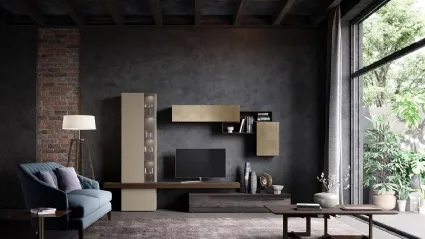 Parete Attrezzata Composizione Horizon 914 in laccato lucido, opaco e legno di Mobilgam