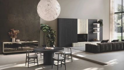 Parete Attrezzata Lab Gres in bilaminato legno rovere black e gres di Binova