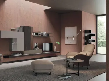 Parete Attrezzata Composizione Horizon 918 in laccato opaco e legno di Mobilgam