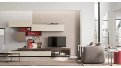 Parete Attrezzata Seta Unix SU2110 in melaminico Rovere Avena e laccato opaco Juta, Melograno, Terra di Maronese Acf