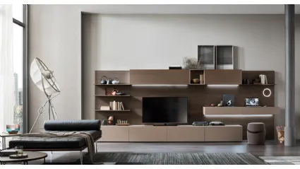 Parete Attrezzata Seta Unix SU2115 in melaminico Rovere Thea e laccato opaco Terra, Bronzo di Maronese Acf