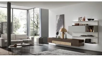 Parete Attrezzata sospesa Seta Unix SU2120 in melaminico Rovere Thea con decoro e laccato opaco di Maronese Acf