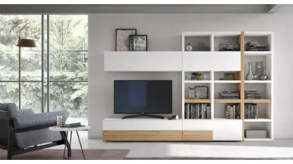 Parete Attrezzata Seta Spalla SA2215 in melaminico Rovere Nodato e Cemento Bianco di Maronese Acf