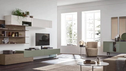 Parete Attrezzata Unix Comp SU2119 in laccato e legno di Maronese