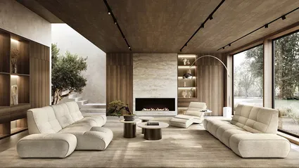 Salotto con penisola Melrose di Febal Casa