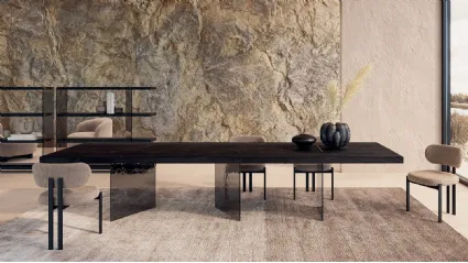 Tavolo in legno secolare nero e base in vetro di Murano Harvest Murano di Nature Design