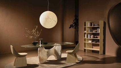 Tavolo Tribe Onyx in vetro con base in onice di Nature Design