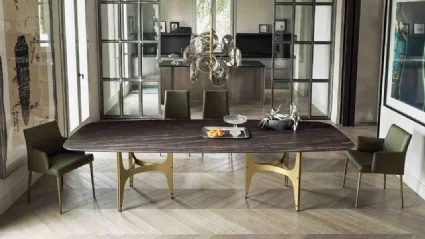 Tavolo Universe XXL con top in SuperMarmo e base in acciaio laccato di Bontempi