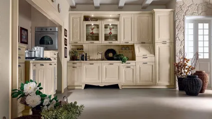 Cucina Classica ad angolo Ducale 01 in legno massello di Noce laccato Panna di Astra