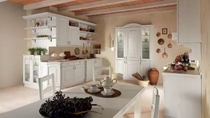 Cucina Classica lineare Ducale 02 in legno massello di Noce laccato Bianco di Astra