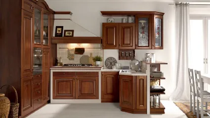 Cucina Classica in muratura ad angolo Ducale 03 in legno massello di Noce di Astra