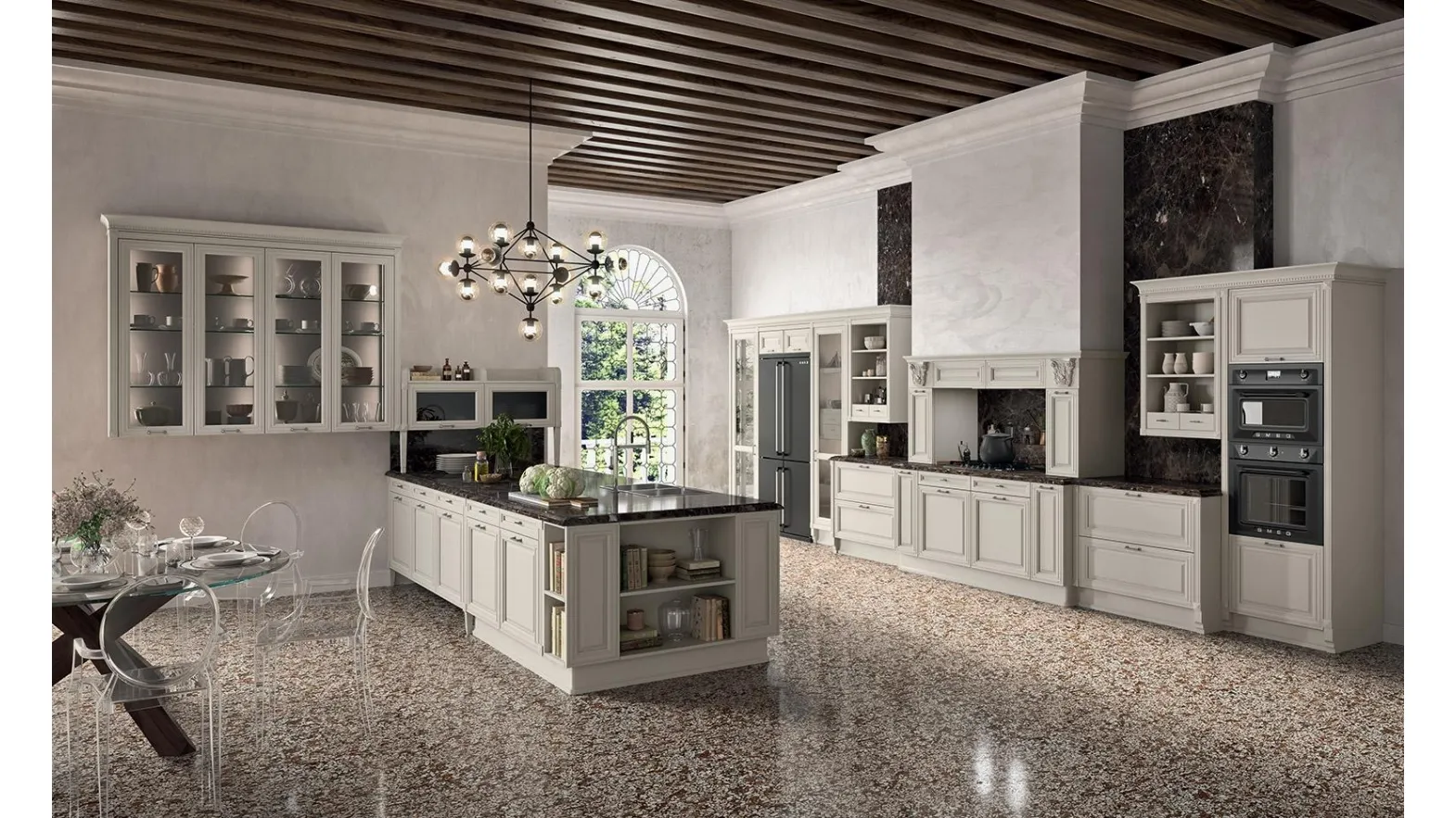 Cucina Classica con penisola Elite 02 in laccato opaco Creta di Astra