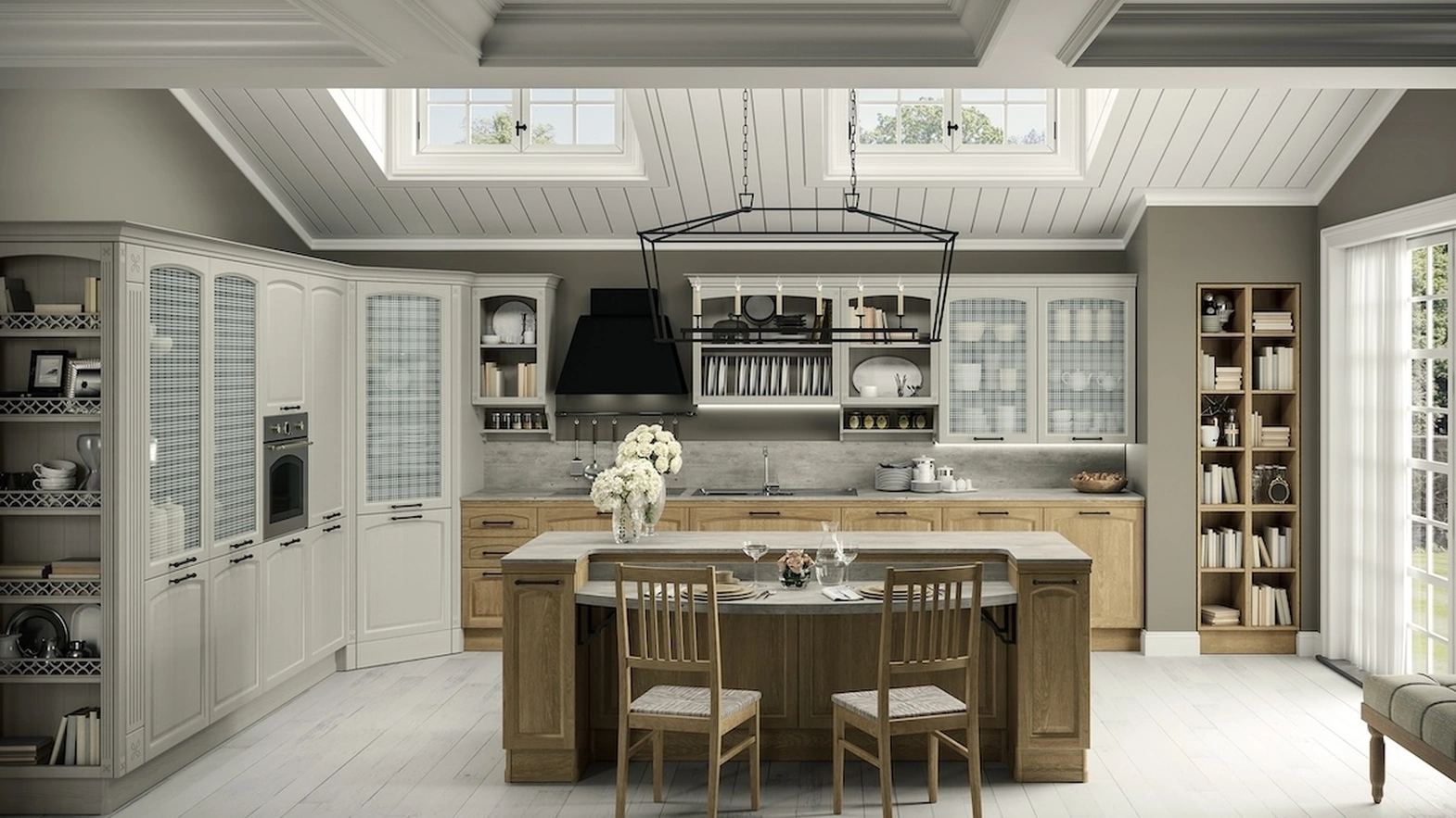 Cucina Classica angolare con isola Gala Composizione 01 in legno di Febal Casa