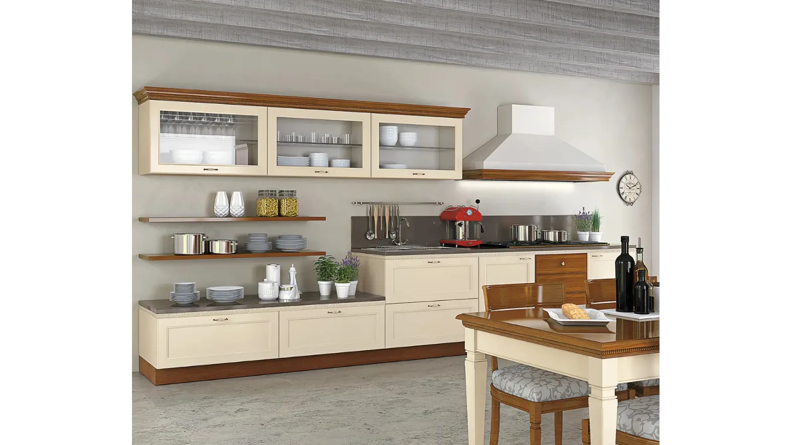 Cucina Classica lineare in legno laccato opaco I Ciliegi composizione 02 Le Fablier