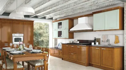 Cucina Classica ad angolo bicolore in legno naturale e laccato I Ciliegi composizione 05 di Le Fablier