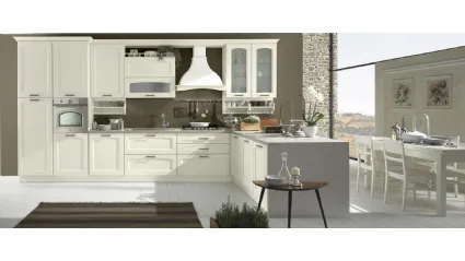 Cucina Classica con penisola Memory Bianco in legno laccato di Evo Cucine