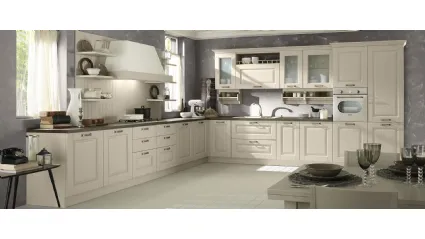 Cucina Classica angolare Telma Ecrù in legno massello di Frassino laccato di Evo Cucine