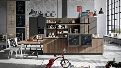 Cucina Design con isola Industrial Kitchen 04 in laminato noce brianza di Astra