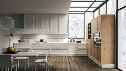 Cucina Design angolare Atelier 03 in Frassino laccato Perla e Rovere Nodato Naturale di Astra