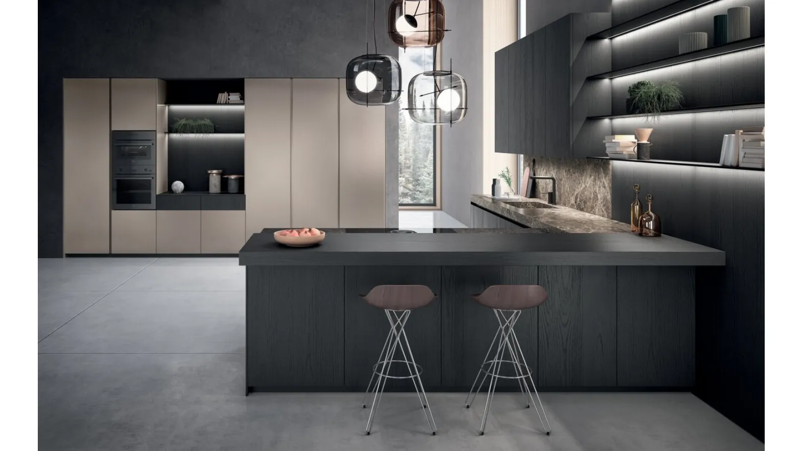 Cucina Design con penisola Bluna Tech di Binova