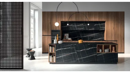 Cucina Design con isola HC-08 High Design 07 in noce e HPL di Astra