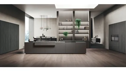 Cucina Design con isola Vogue Legno in laccato opaco, gres e rovere di Binova
