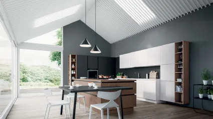 Cucina Design in laminato Fenix Bianco e Nero con isola in legno impiallacciato Noce Brianza XXL 06 di Astra